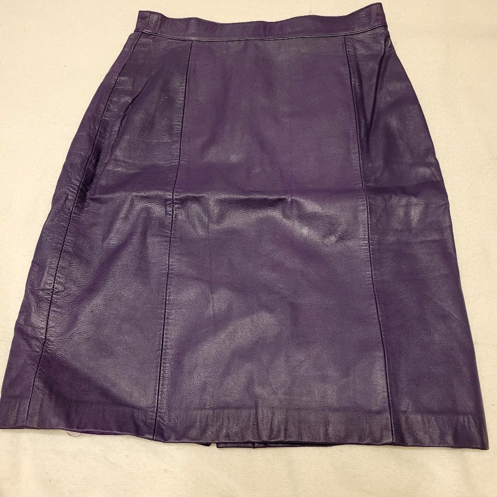Vtg Purple Leather Skirt - 80s / 90s Vintage Leather Mini Skirt